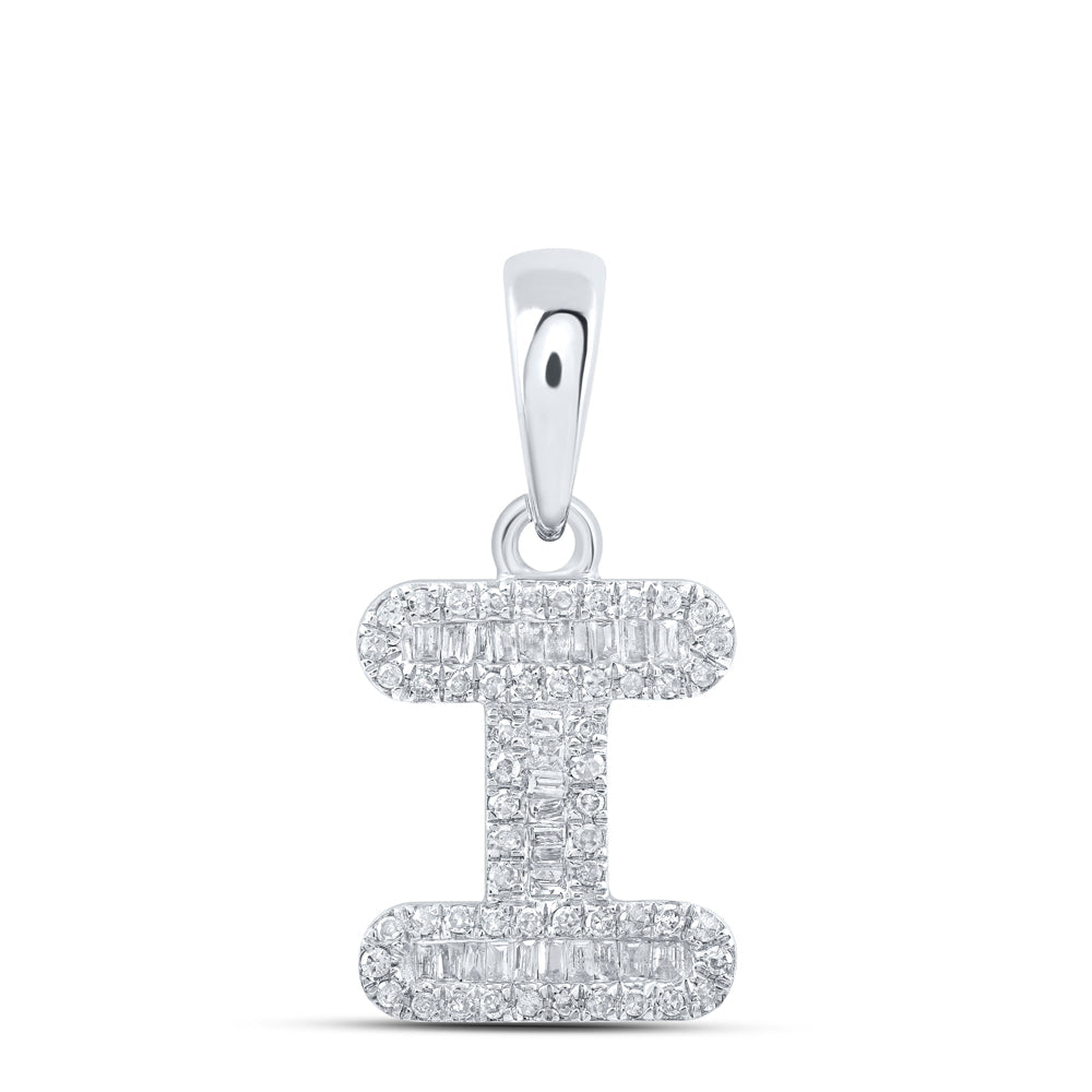 10kt White Gold Womens Baguette Diamond I Initial Letter Pendant 1/3 Cttw