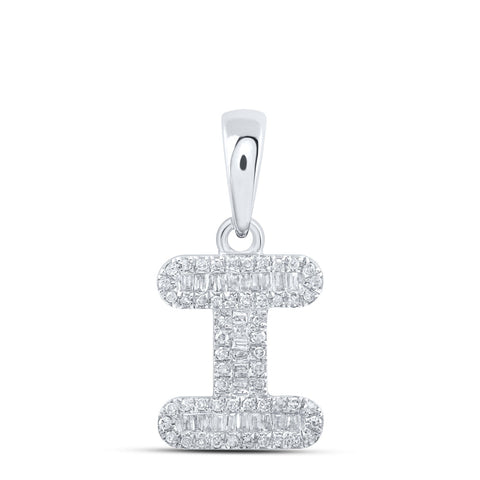 10kt White Gold Womens Baguette Diamond I Initial Letter Pendant 1/3 Cttw
