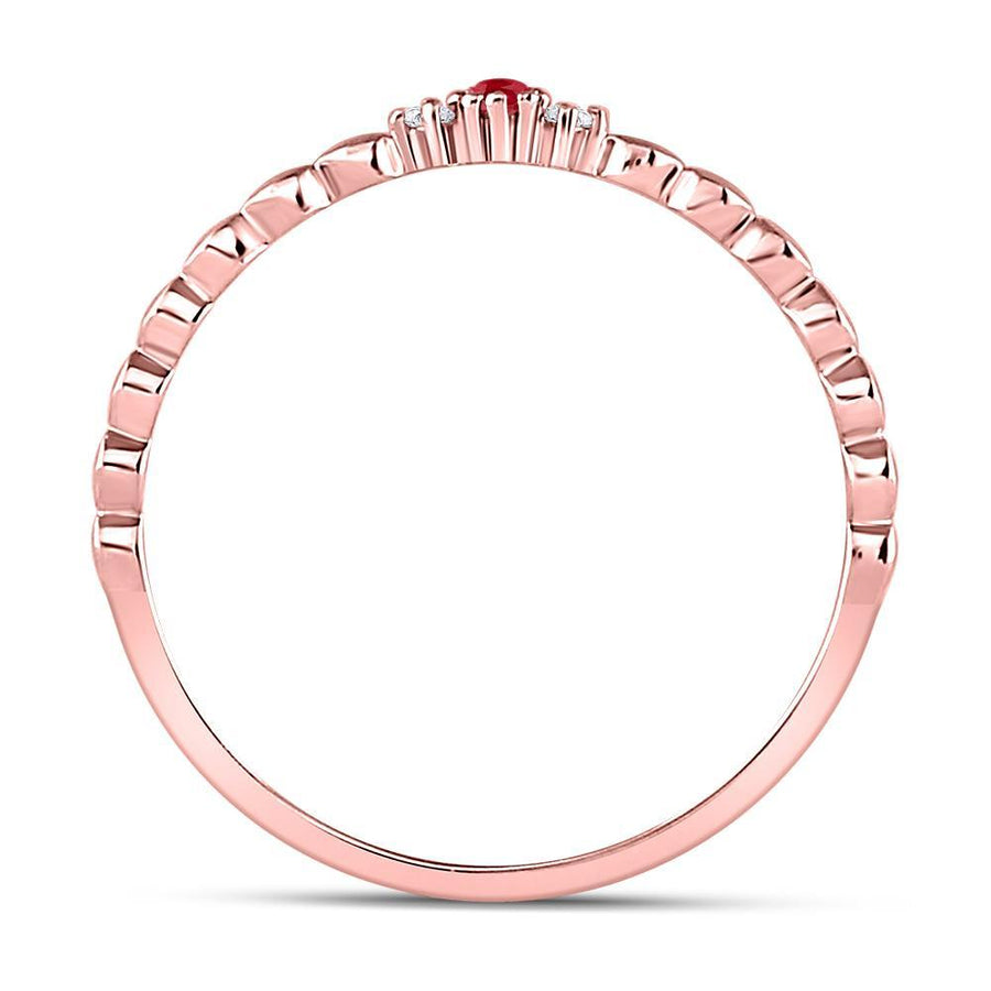 10kt Rose Gold Womens Round Ruby Diamond Stackable Band Ring .03 Cttw