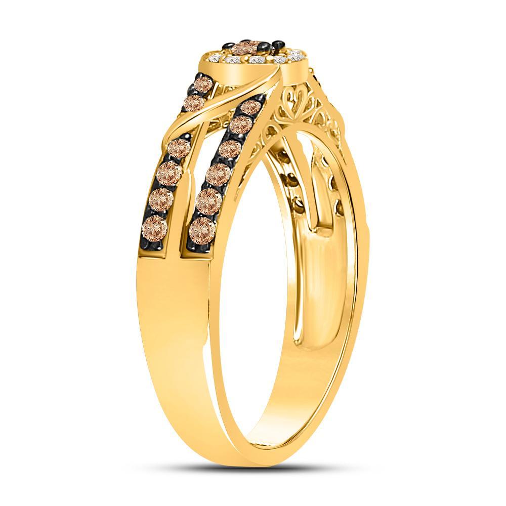 10kt Yellow Gold Womens Round Brown Diamond Solitaire Ring 3/8 Cttw