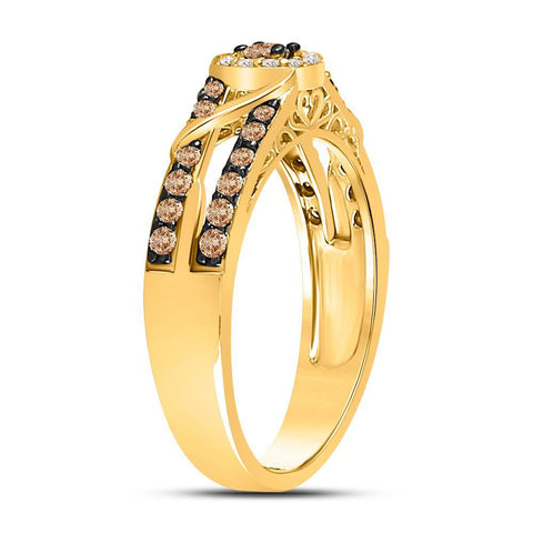 10kt Yellow Gold Womens Round Brown Diamond Solitaire Ring 3/8 Cttw
