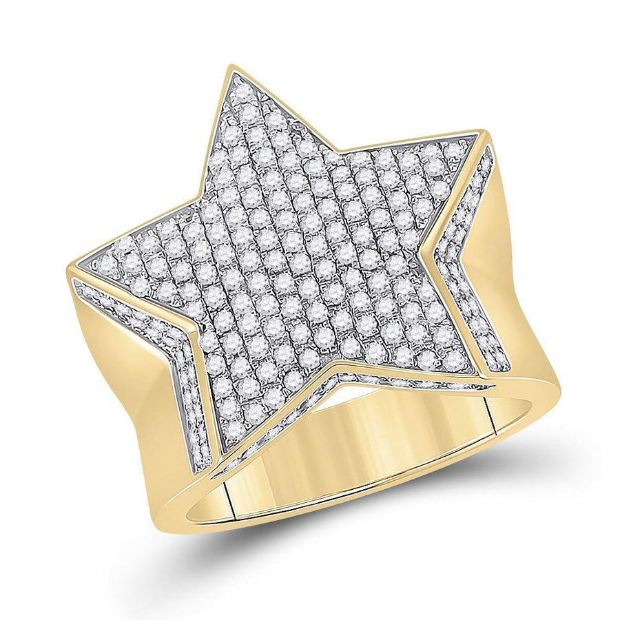 10kt Yellow Gold Mens Round Diamond Star Statement Ring 1-1/2 Cttw