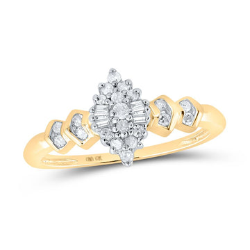10kt Yellow Gold Womens Round Diamond Marquise-shape Cluster Ring 1/4 Cttw