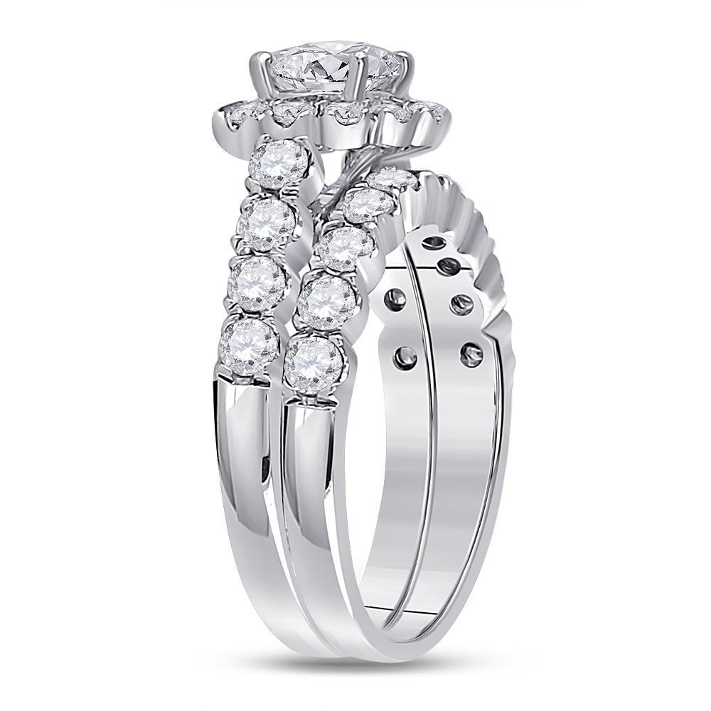 14kt White Gold Round Diamond Bridal Wedding Ring Band Set 2 Cttw