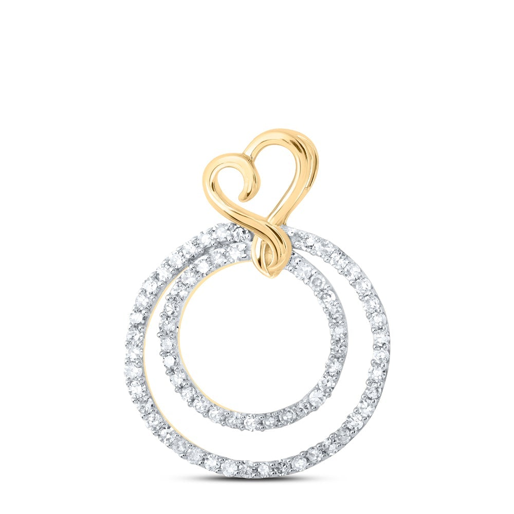10kt Yellow Gold Womens Round Diamond Circle Heart Pendant 1/4 Cttw