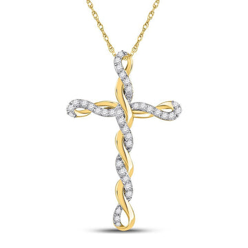 10kt Yellow Gold Womens Round Diamond Twisted Cross Pendant 1/4 Cttw