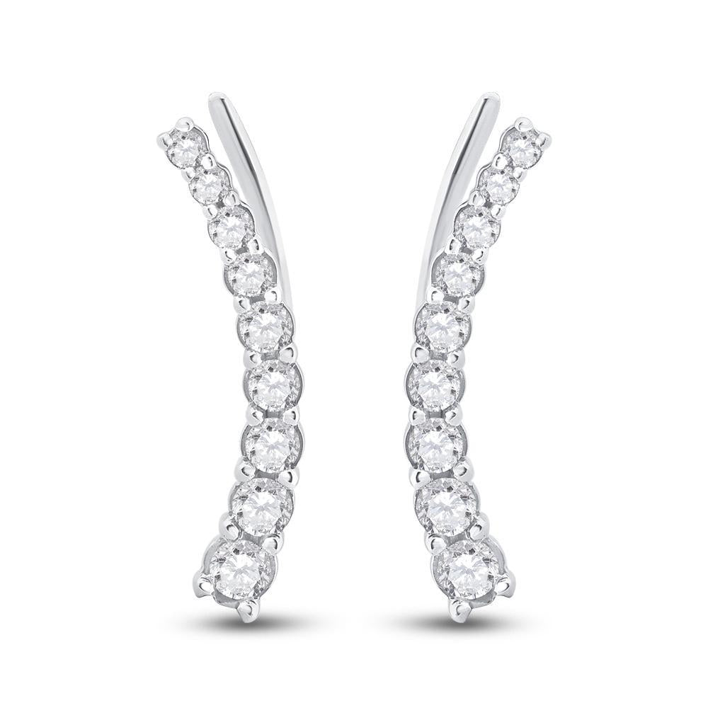 10kt White Gold Womens Round Diamond Graduated Climber Earrings 1/2 Cttw