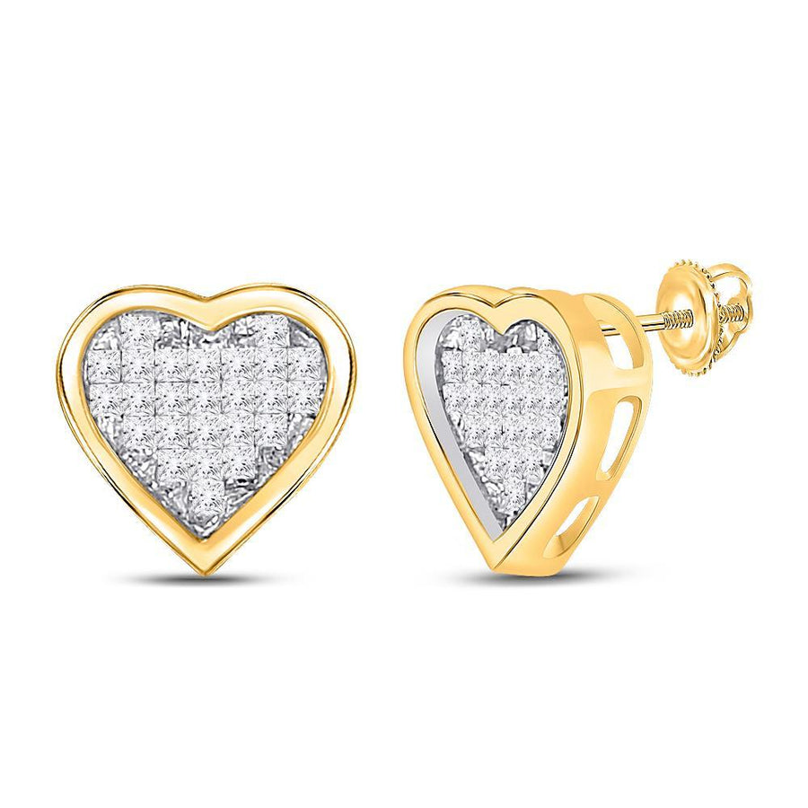 10kt Yellow Gold Womens Princess Diamond Heart Earrings 1/3 Cttw