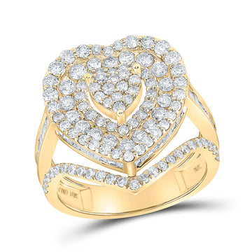 10kt Yellow Gold Womens Round Diamond Heart Ring 2-1/4 Cttw