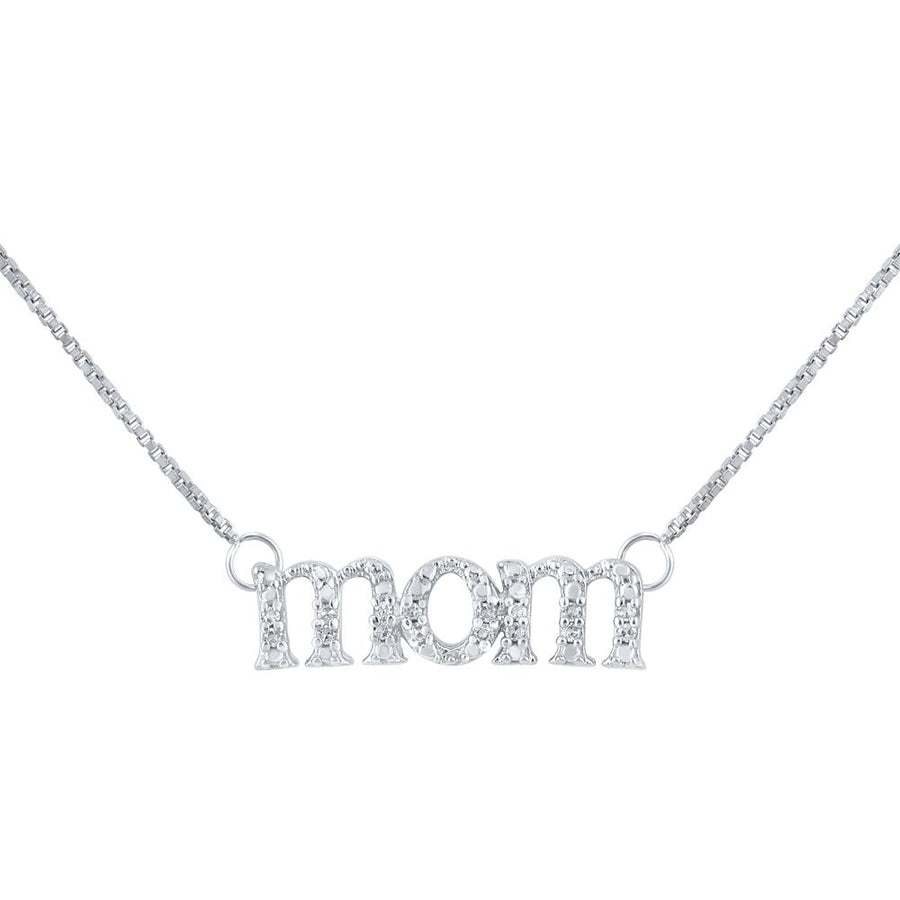 Sterling Silver Womens Round Diamond Mom Necklace 1/20 Cttw