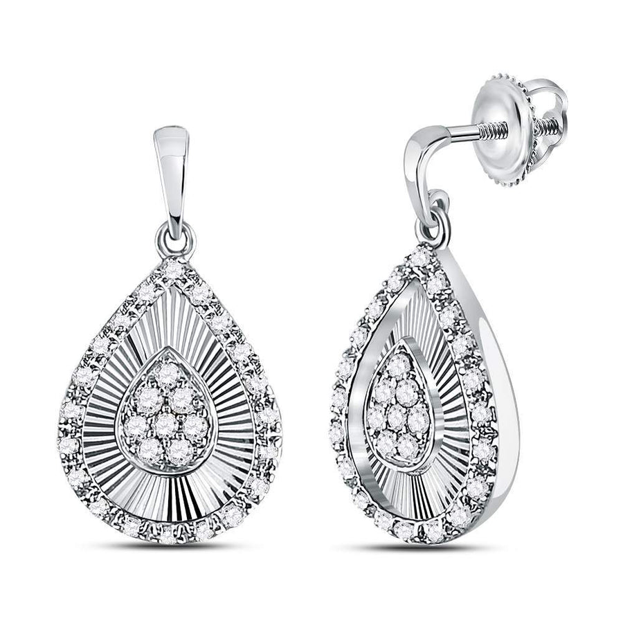 10kt White Gold Womens Round Diamond Teardrop Dangle Earrings 1/3 Cttw