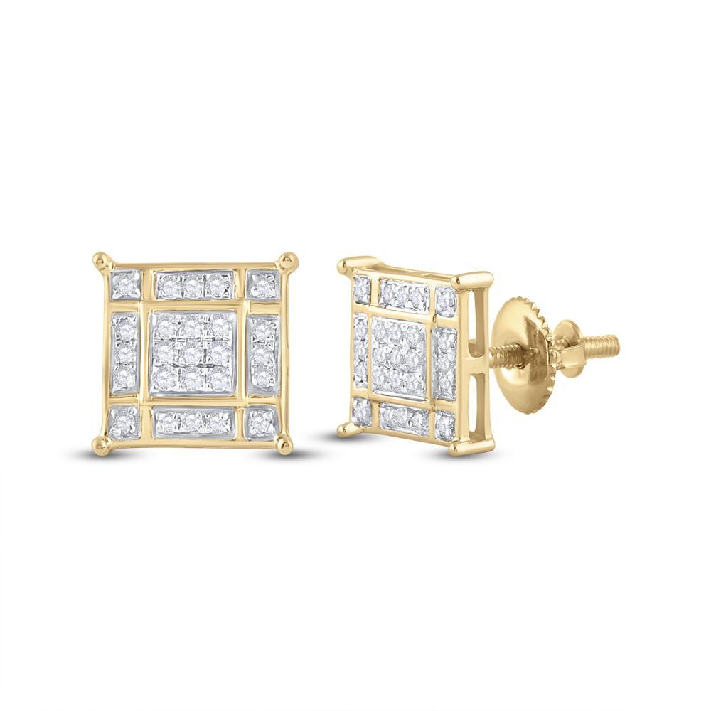 10kt Yellow Gold Womens Round Diamond Square Earrings 1/4 Cttw