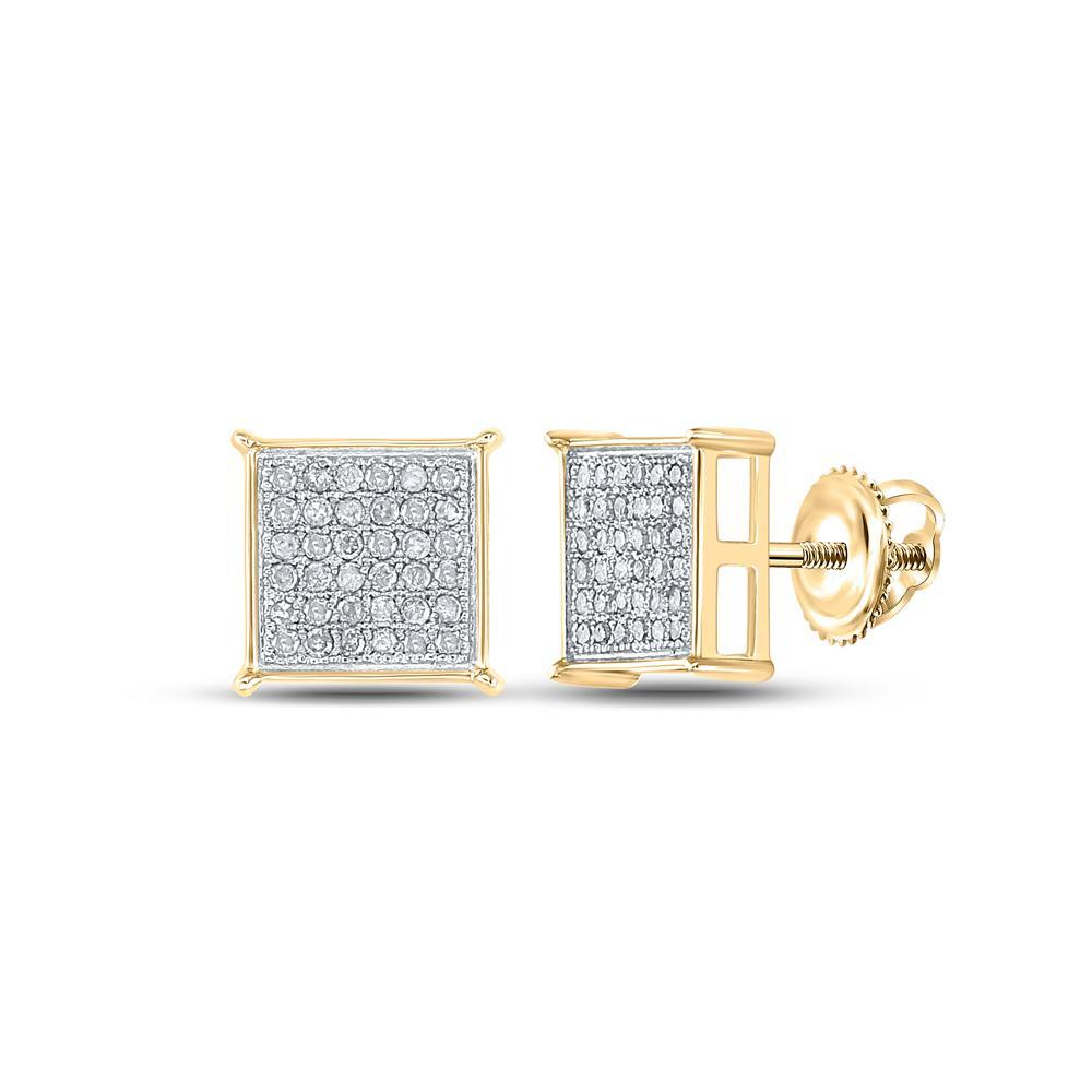 10kt Yellow Gold Round Diamond Square Earrings 1/4 Cttw