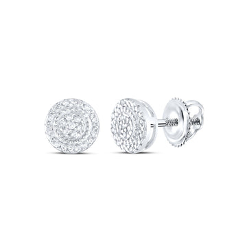 Sterling Silver Womens Round Diamond Cluster Earrings 1/10 Cttw