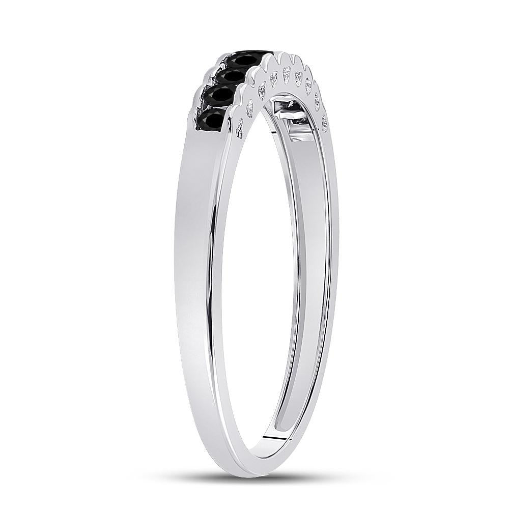 10kt White Gold Womens Princess Black Color Enhanced Diamond Band Ring 1/4 Cttw