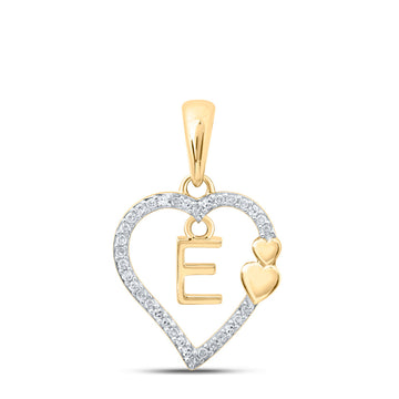 10kt Yellow Gold Womens Round Diamond E Heart Letter Pendant 1/10 Cttw