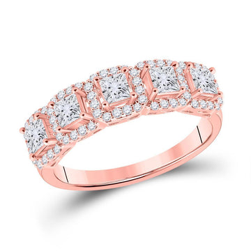 14kt Rose Gold Womens Princess Diamond 5-Stone Anniversary Ring 1 Cttw