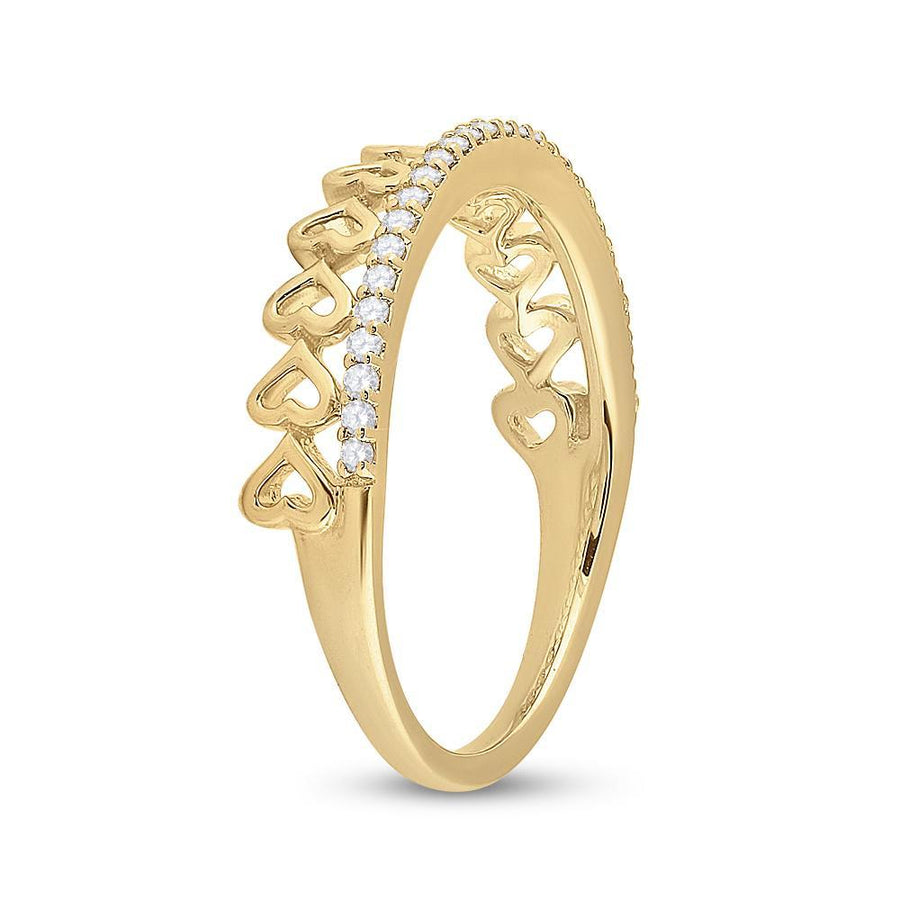 10kt Yellow Gold Womens Round Diamond Heart Band Ring 1/6 Cttw