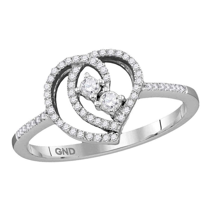 10kt White Gold Round Diamond 2-stone Heart Bridal Wedding Engagement Ring 1/5 Cttw