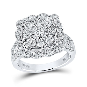 10kt White Gold Round Diamond Square Bridal Wedding Engagement Ring 2 Cttw