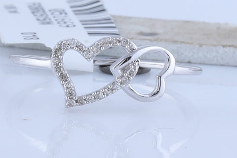 10kt White Gold Womens Round Diamond Double Heart Ring 1/20 Cttw