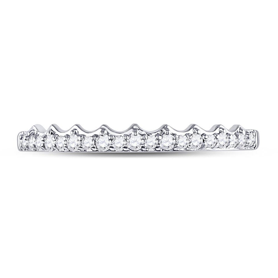 10kt White Gold Womens Round Diamond Slender Scalloped Stackable Band Ring 1/6 Cttw