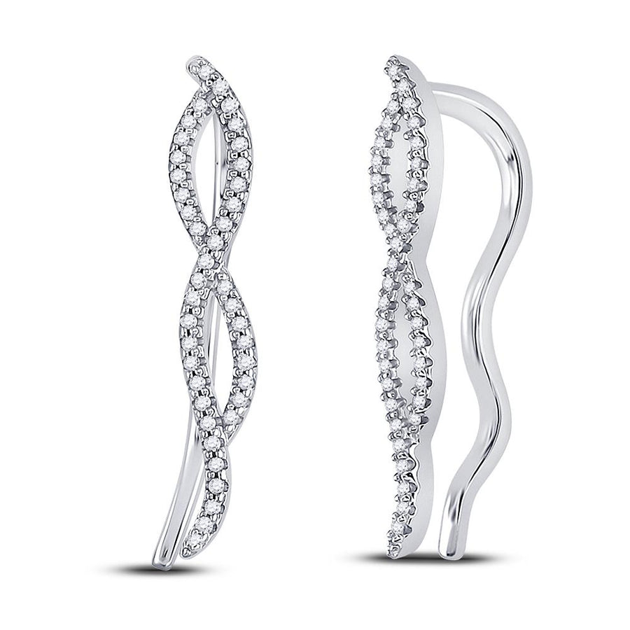 10kt White Gold Womens Round Diamond Twist Climber Earrings 1/4 Cttw