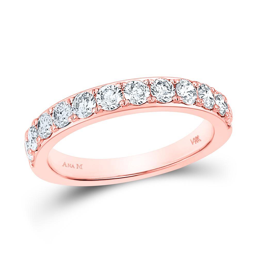 14kt Rose Gold Womens Round Diamond Wedding Single Row Band 1 Cttw