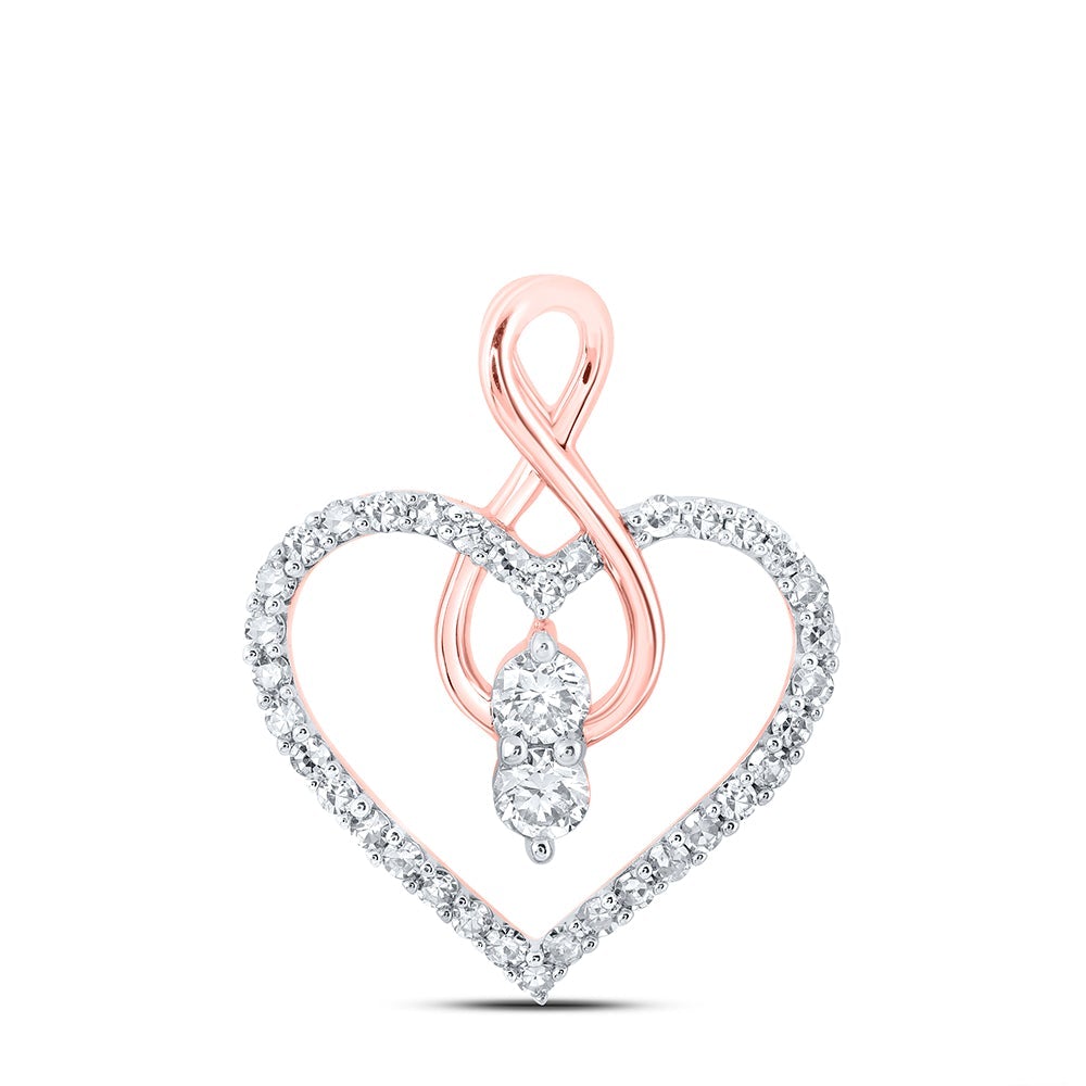 10kt Rose Gold Womens Round Diamond Heart Pendant 1/3 Cttw