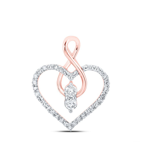 10kt Rose Gold Womens Round Diamond Heart Pendant 1/3 Cttw