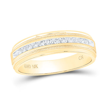 10kt Yellow Gold Mens Round Diamond Wedding Single Row Band Ring 1/4 Cttw