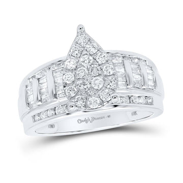 10kt White Gold Round Diamond Teardrop Bridal Wedding Engagement Ring 1 Cttw