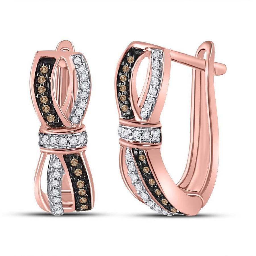 10kt Rose Gold Womens Round Brown Diamond Fashion Hoop Earrings 1/5 Cttw