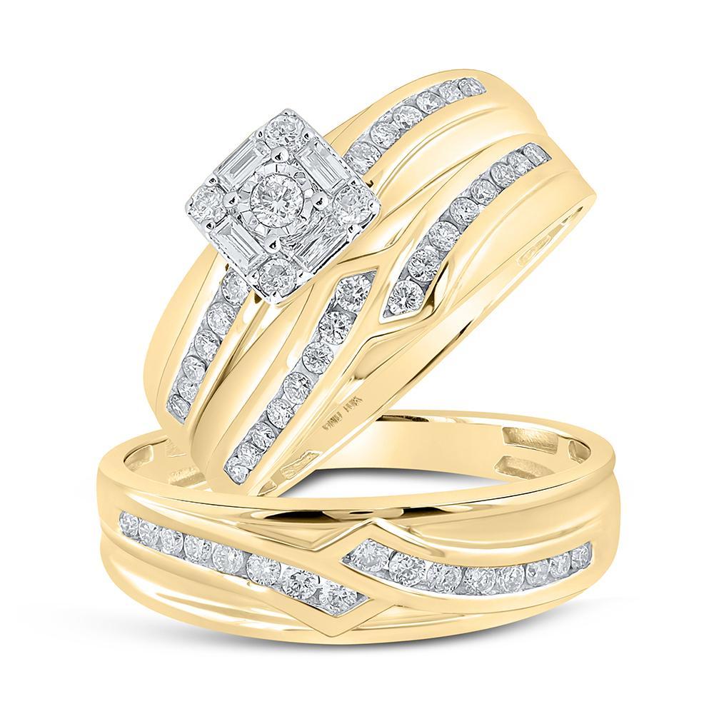10kt Yellow Gold His Hers Round Diamond Square Matching Wedding Set 5/8 Cttw