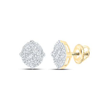 10kt Yellow Gold Round Diamond Oval Earrings 3/8 Cttw