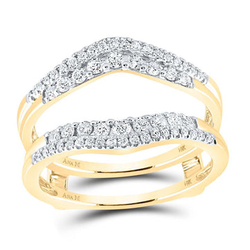14kt Yellow Gold Womens Round Diamond Wedding Wrap Ring Guard Enhancer 1/2 Cttw