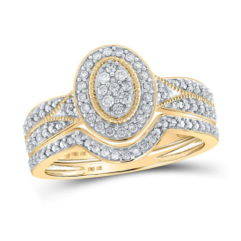 10kt Yellow Gold Round Diamond Halo Cluster Bridal Wedding Ring Band Set 1/5 Cttw