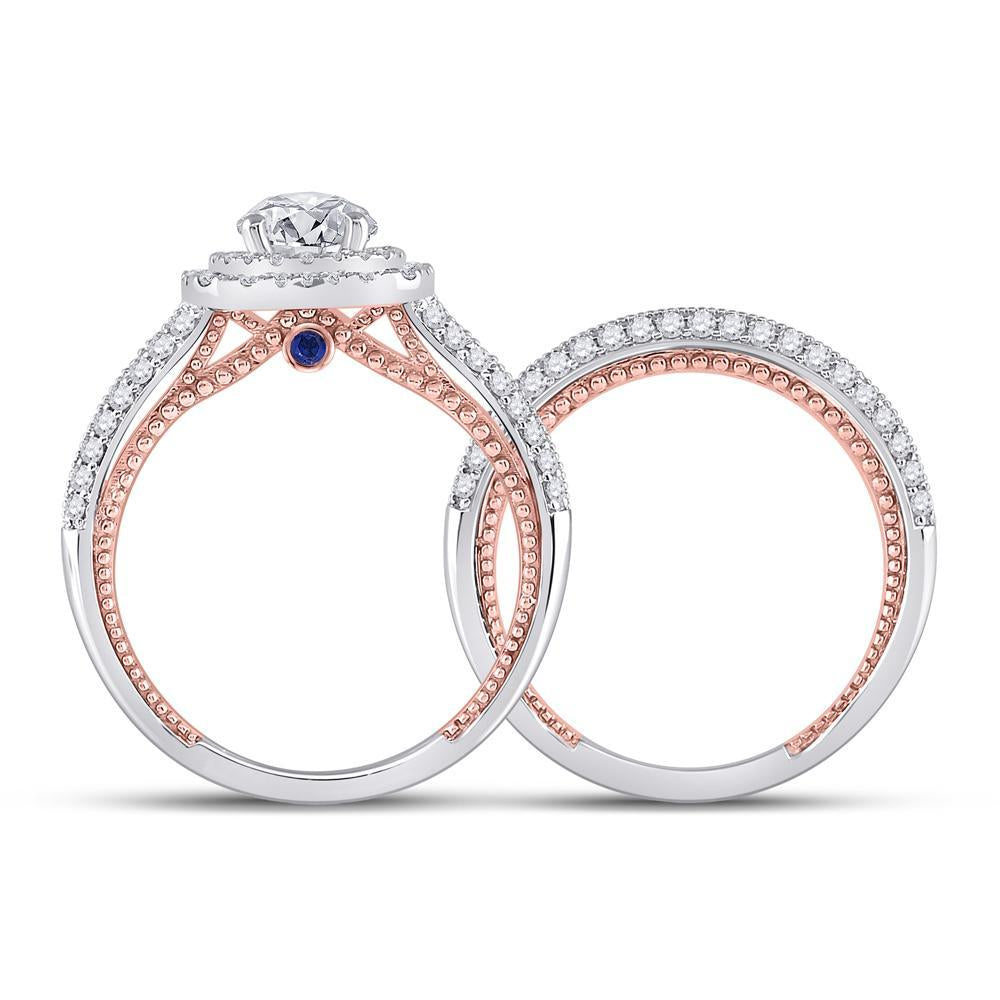 14kt Two-tone Gold Round Diamond Bridal Wedding Ring Band Set 1-7/8 Cttw