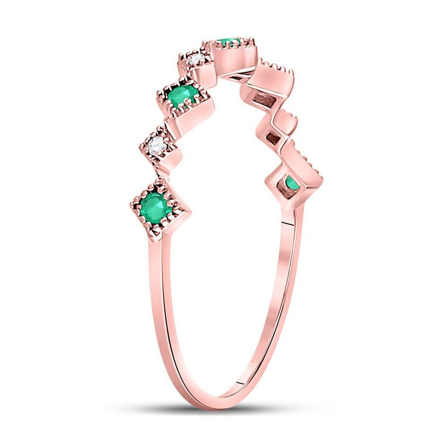 10kt Rose Gold Womens Round Emerald Diamond Square Stackable Band Ring 1/5 Cttw