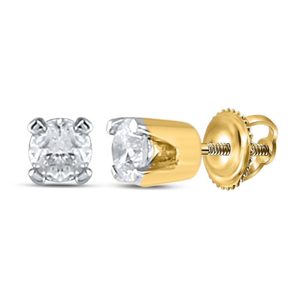 14kt Yellow Gold Womens Round Diamond Solitaire Earrings 1/20 Cttw
