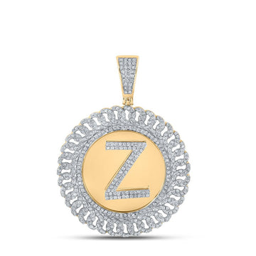 10kt Yellow Gold Mens Round Diamond Z Letter Circle Charm Pendant 1-1/5 Cttw
