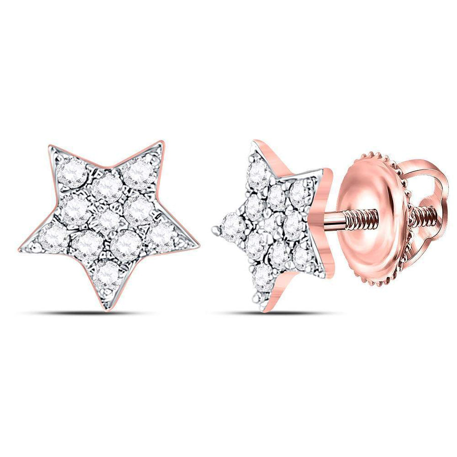 10kt Rose Gold Womens Round Diamond Star Earrings 1/6 Cttw