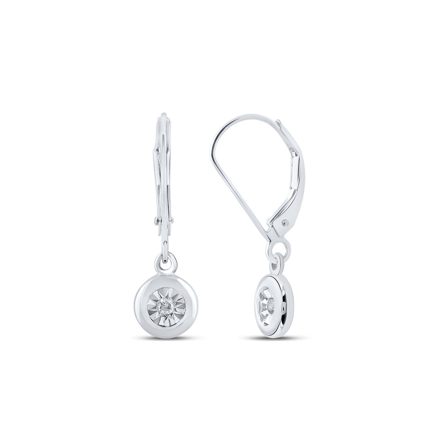 10kt White Gold Womens Round Diamond Illusion Dangle Leverback Earrings 1/20 Cttw