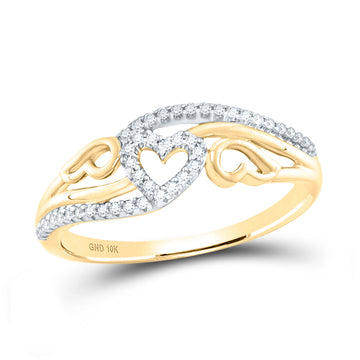 10kt Yellow Gold Womens Round Diamond Triple Heart Band Ring 1/8 Cttw