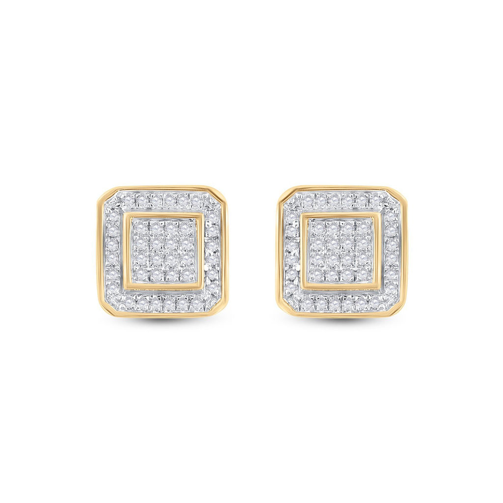 10kt Yellow Gold Round Diamond Square Earrings 1/4 Cttw