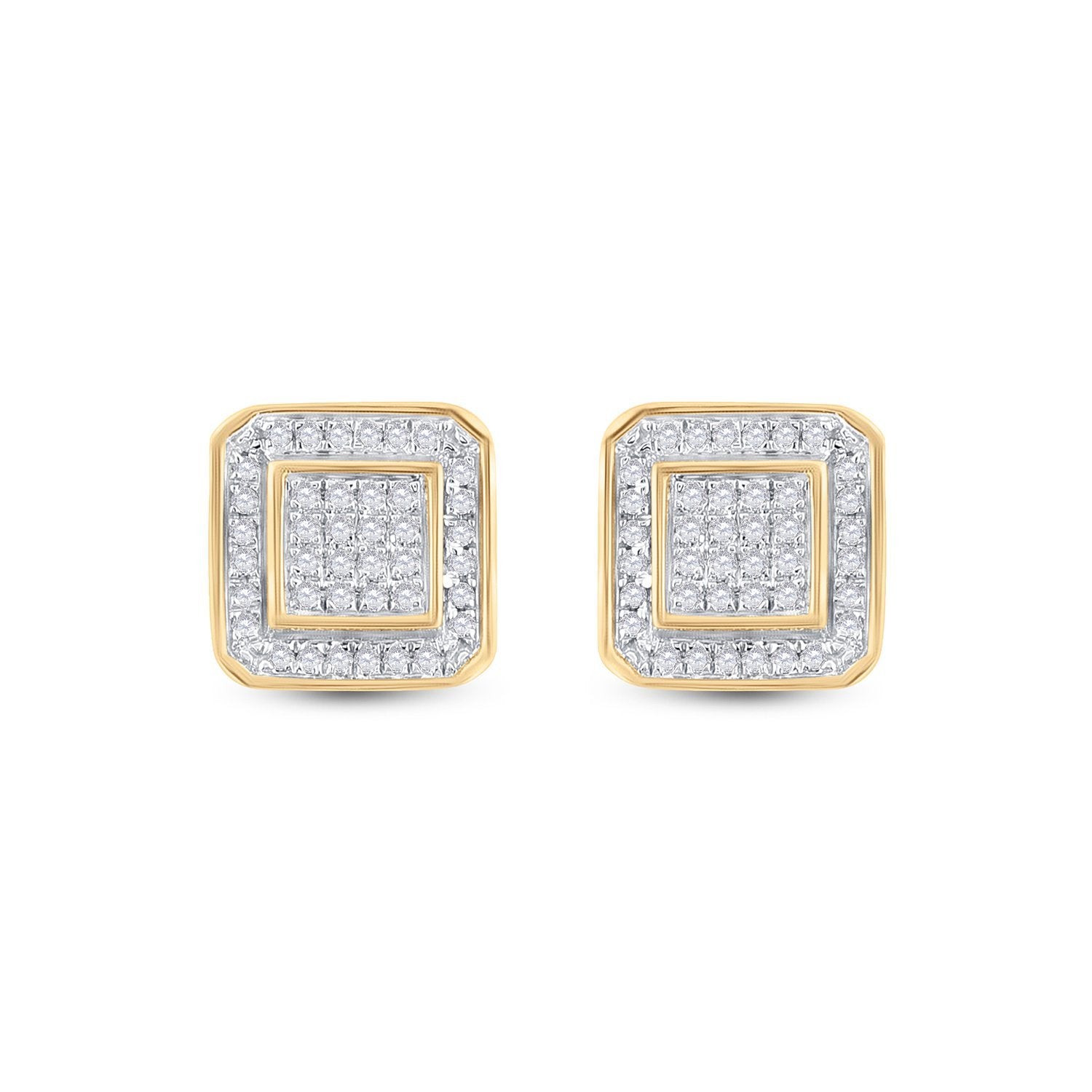 10kt Yellow Gold Round Diamond Square Earrings 1/4 Cttw