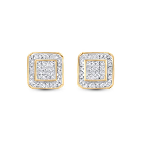 10kt Yellow Gold Round Diamond Square Earrings 1/4 Cttw