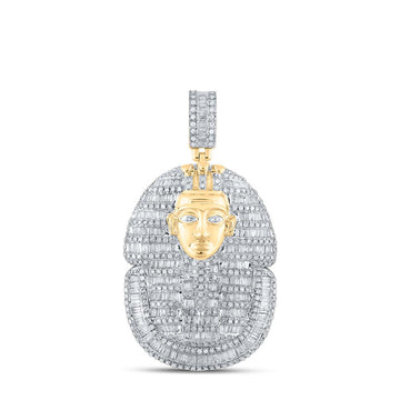 10kt Yellow Gold Mens Baguette Diamond Pharaoh Charm Pendant 2-1/4 Cttw
