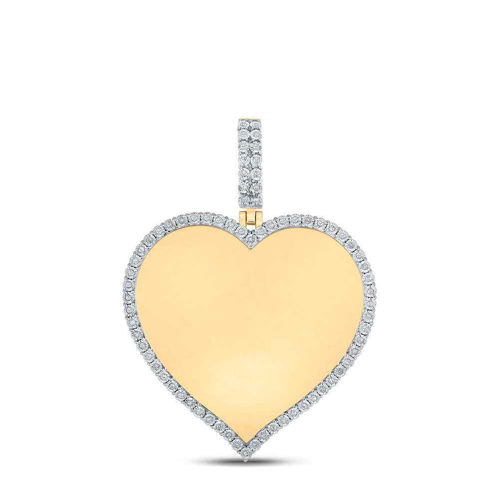 10kt Yellow Gold Mens Round Diamond Heart Memory Charm Pendant 1/5 Cttw