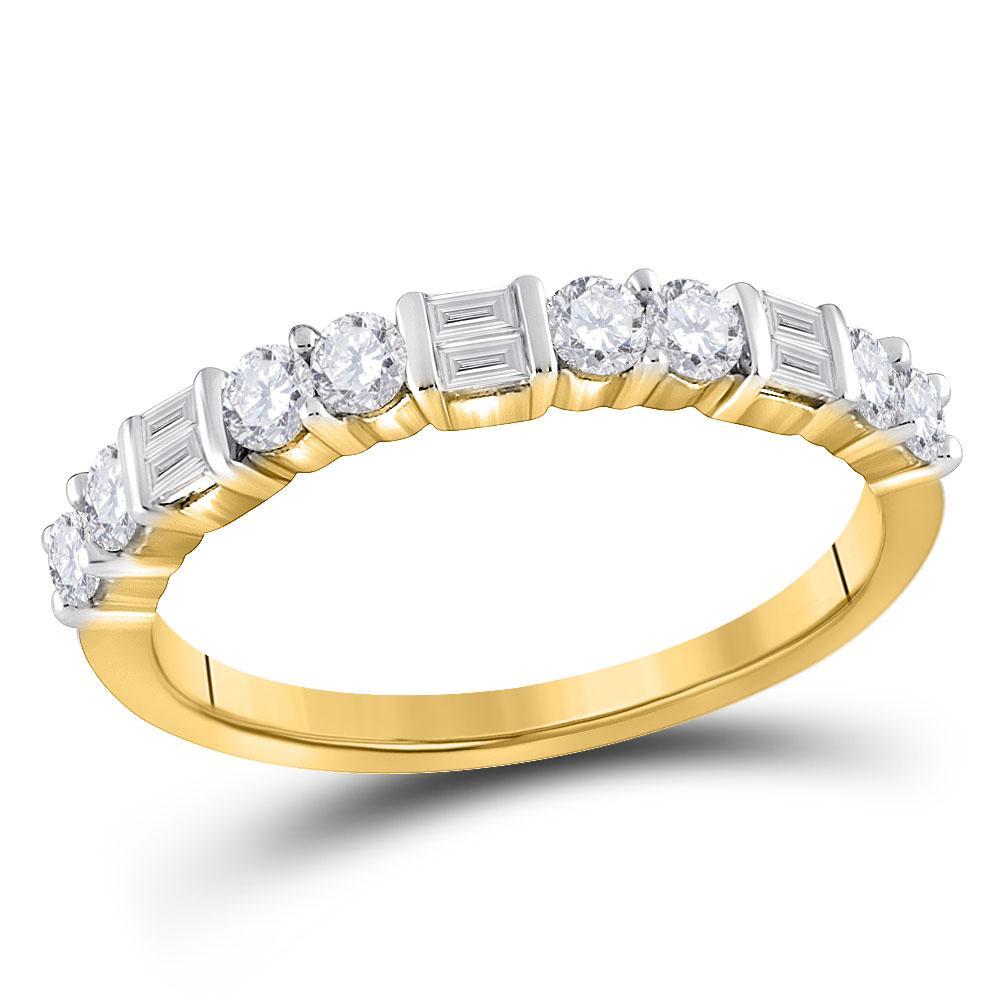 10kt Yellow Gold Womens Baguette Round Diamond Band Ring 1/2 Cttw